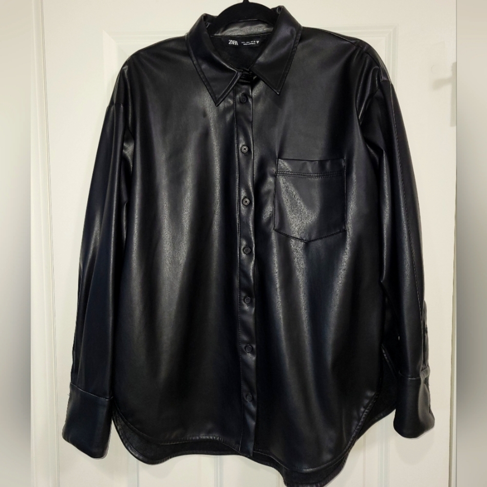 Zara Womens Black Vegan Leather Top